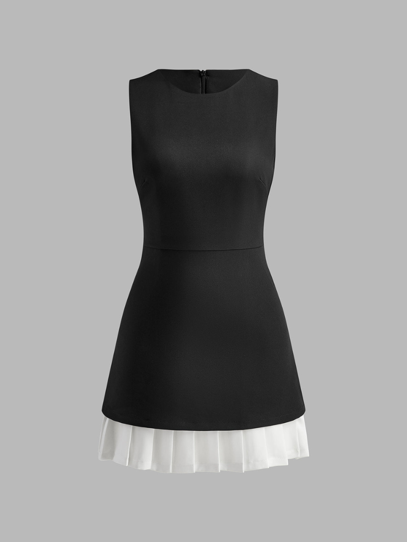 Two-Tone Pleated Mini Dress