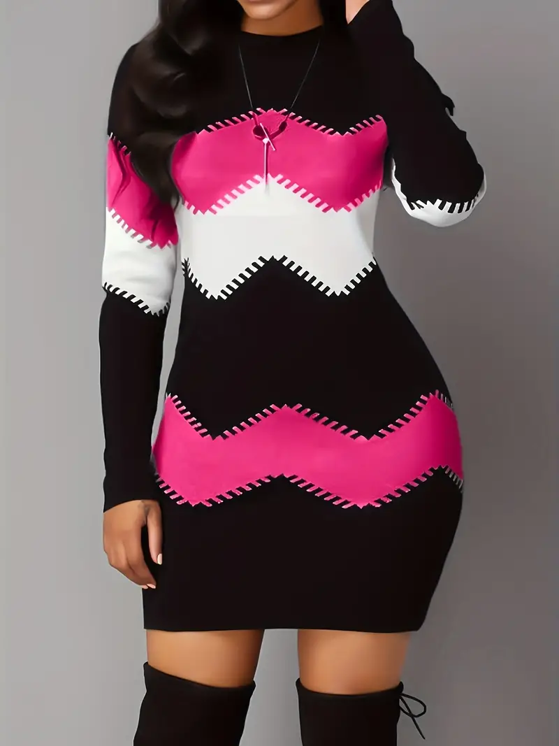 Zigzag Knit Bodycon Dress – Bold and Elegant