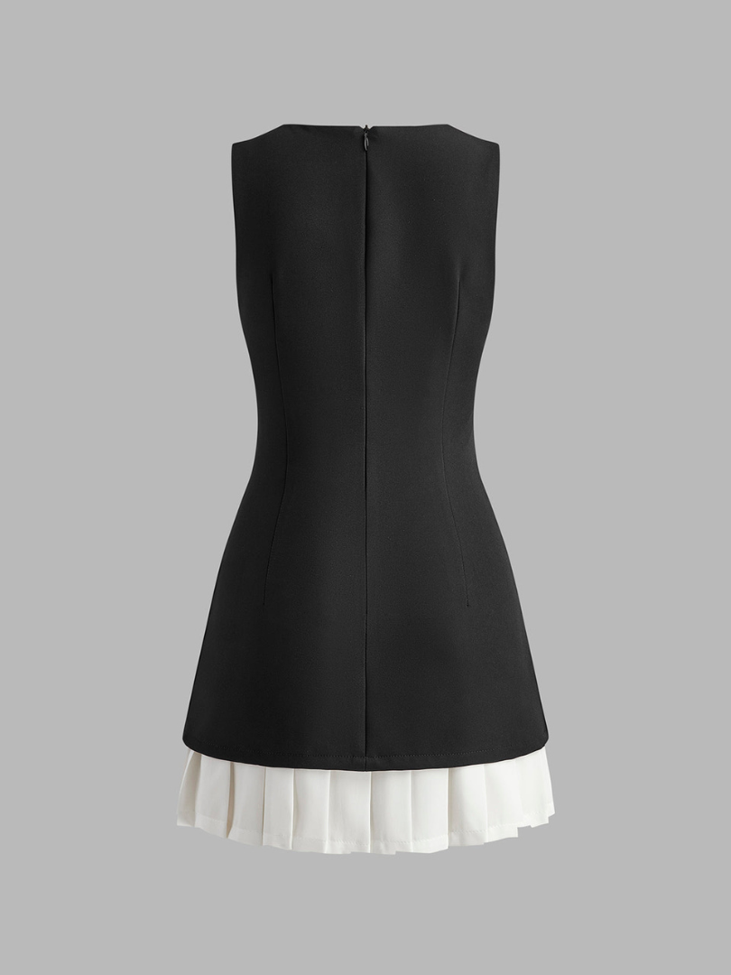 Two-Tone Pleated Mini Dress