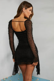 Embellished Mesh Sleeve Mini Dress