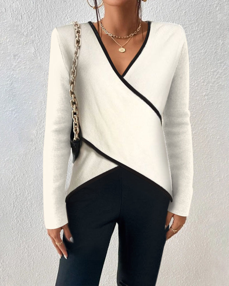 White Wrap Jumper with Black Contrast