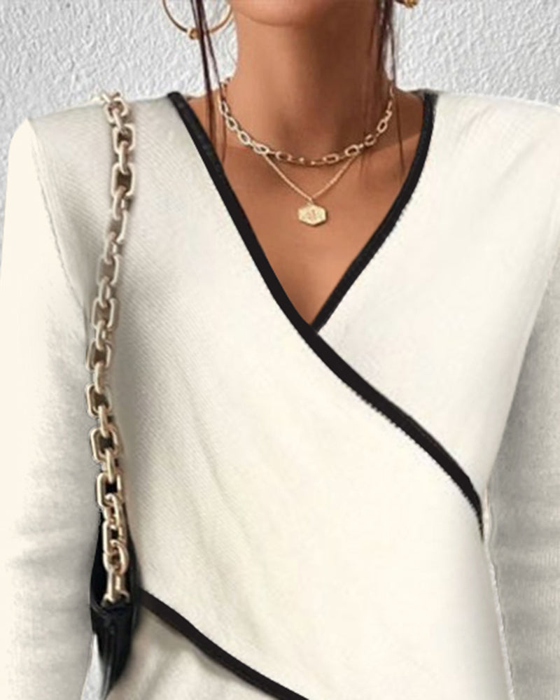 White Wrap Jumper with Black Contrast