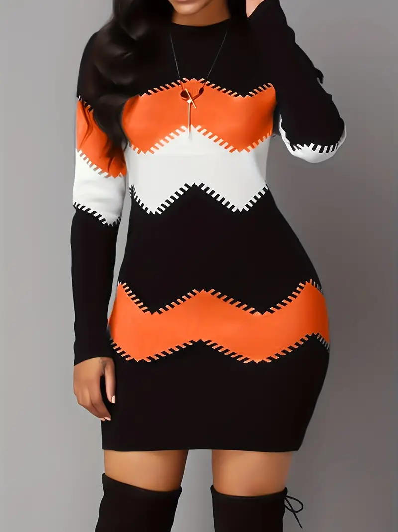 Zigzag Knit Bodycon Dress – Bold and Elegant