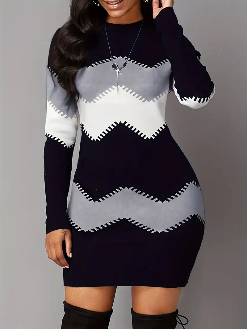 Zigzag Knit Bodycon Dress – Bold and Elegant