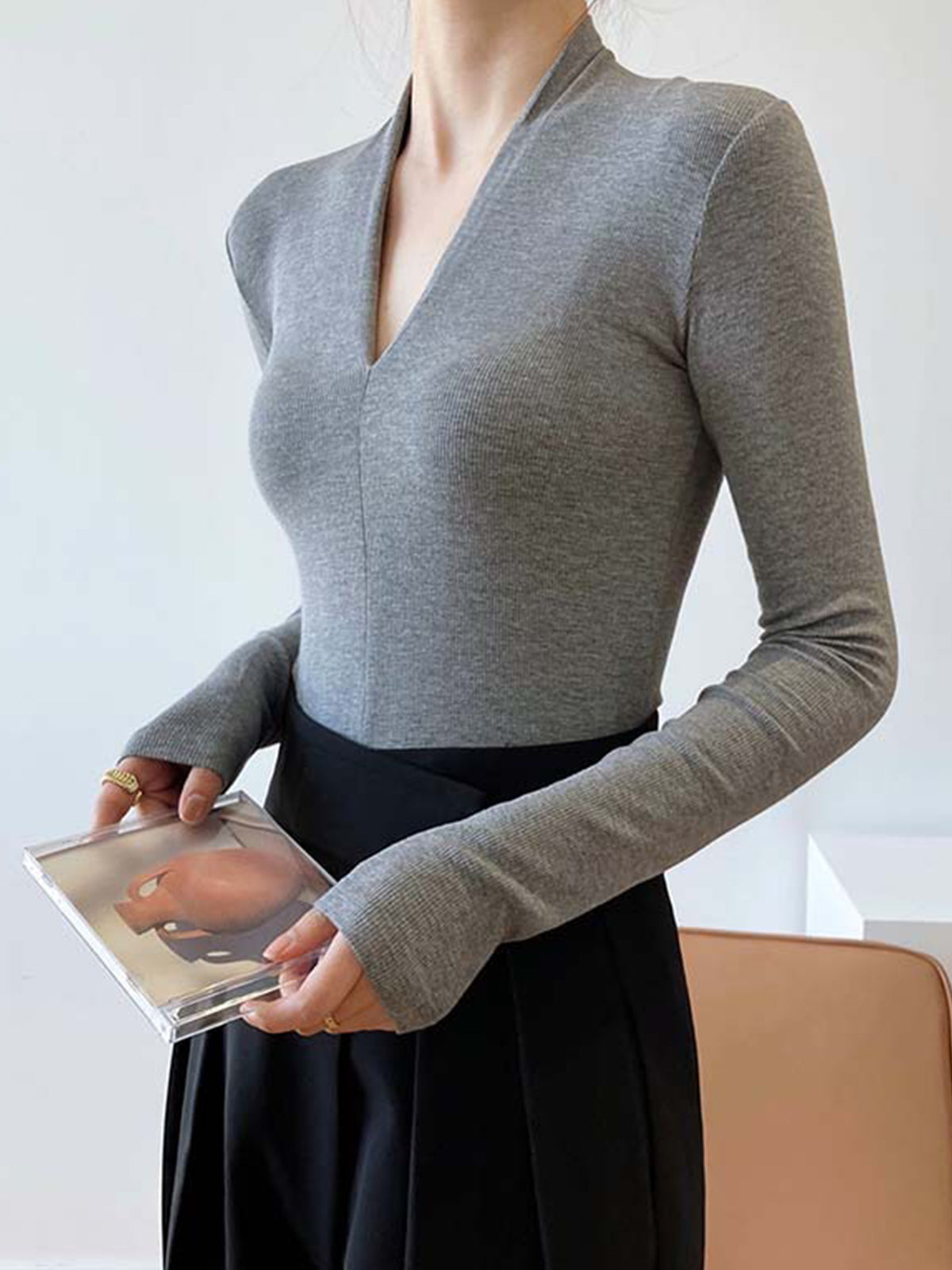 The Solid Long Sleeve Knit Top