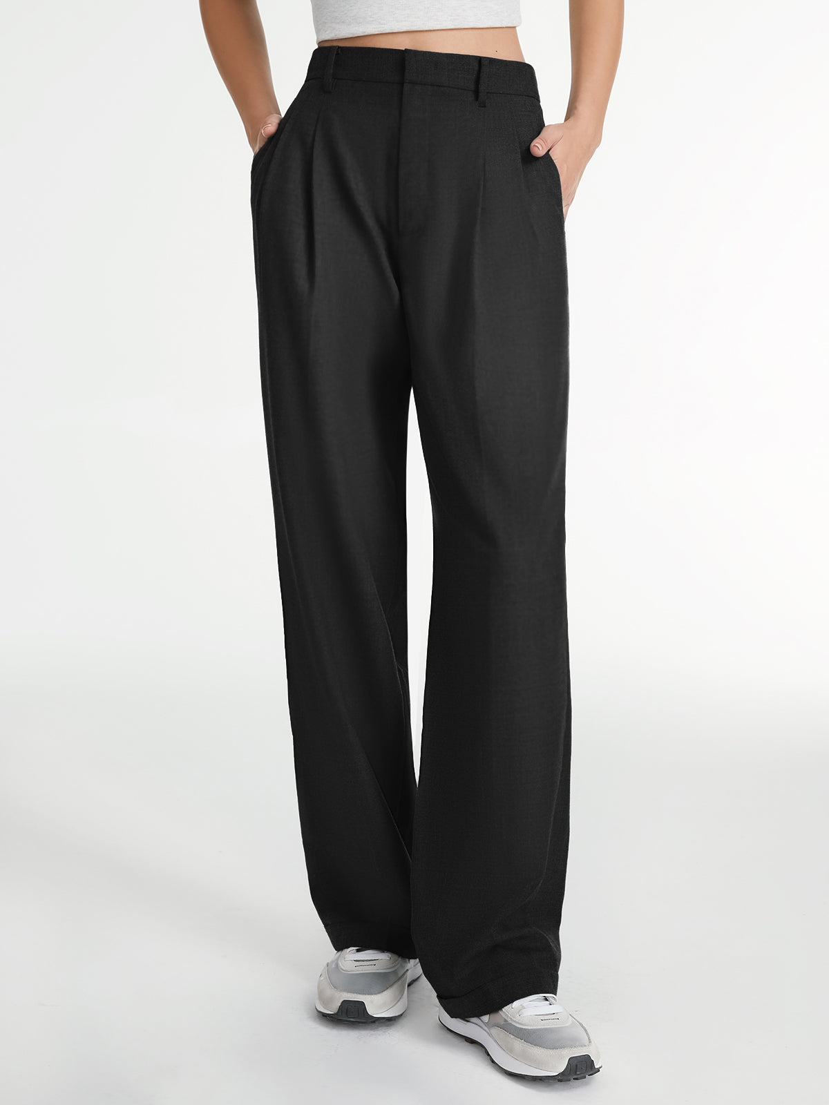 High-Waisted Straight-Leg Pants with Structured Fit