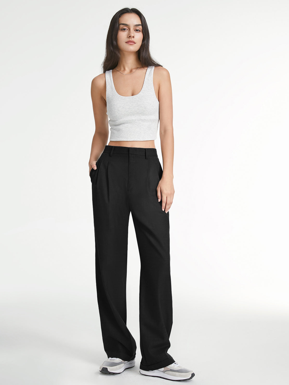 High-Waisted Straight-Leg Pants with Structured Fit