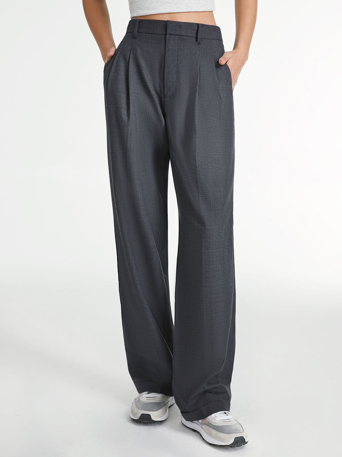 High-Waisted Straight-Leg Pants with Structured Fit