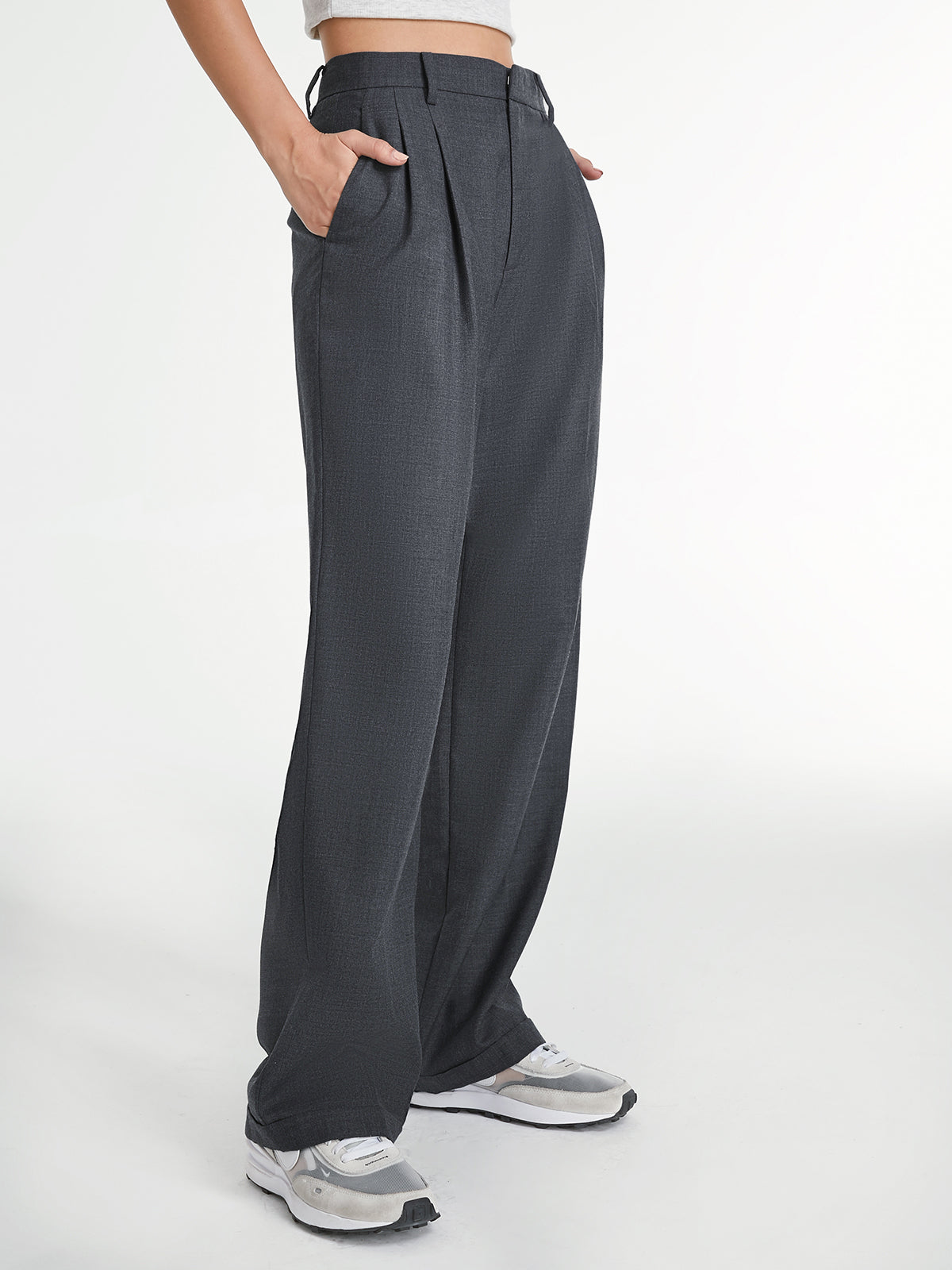 High-Waisted Straight-Leg Pants with Structured Fit