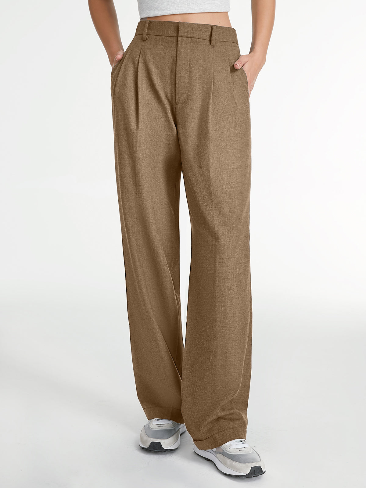 High-Waisted Straight-Leg Pants with Structured Fit