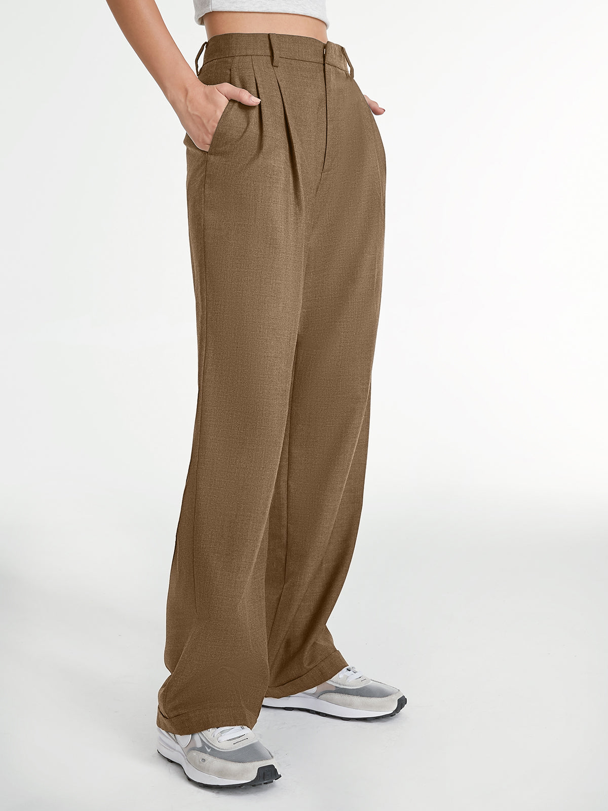 High-Waisted Straight-Leg Pants with Structured Fit