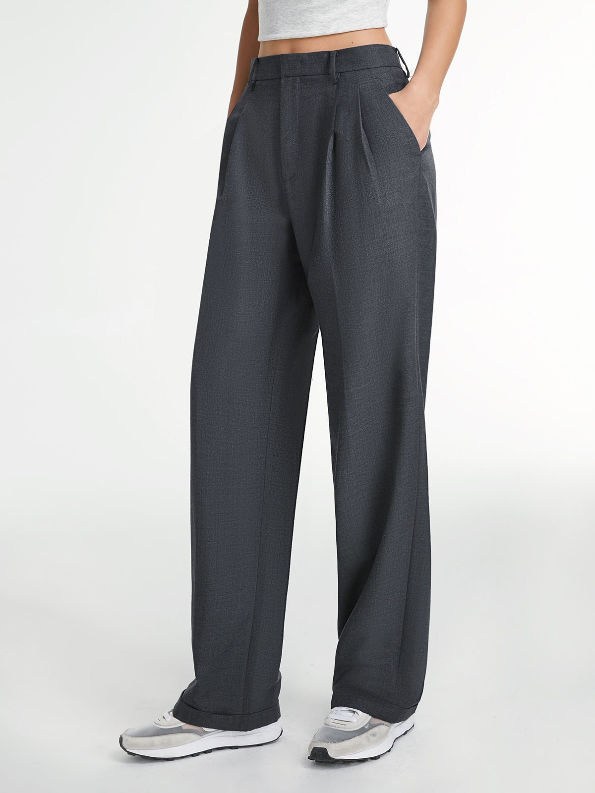 High-Waisted Straight-Leg Pants with Structured Fit