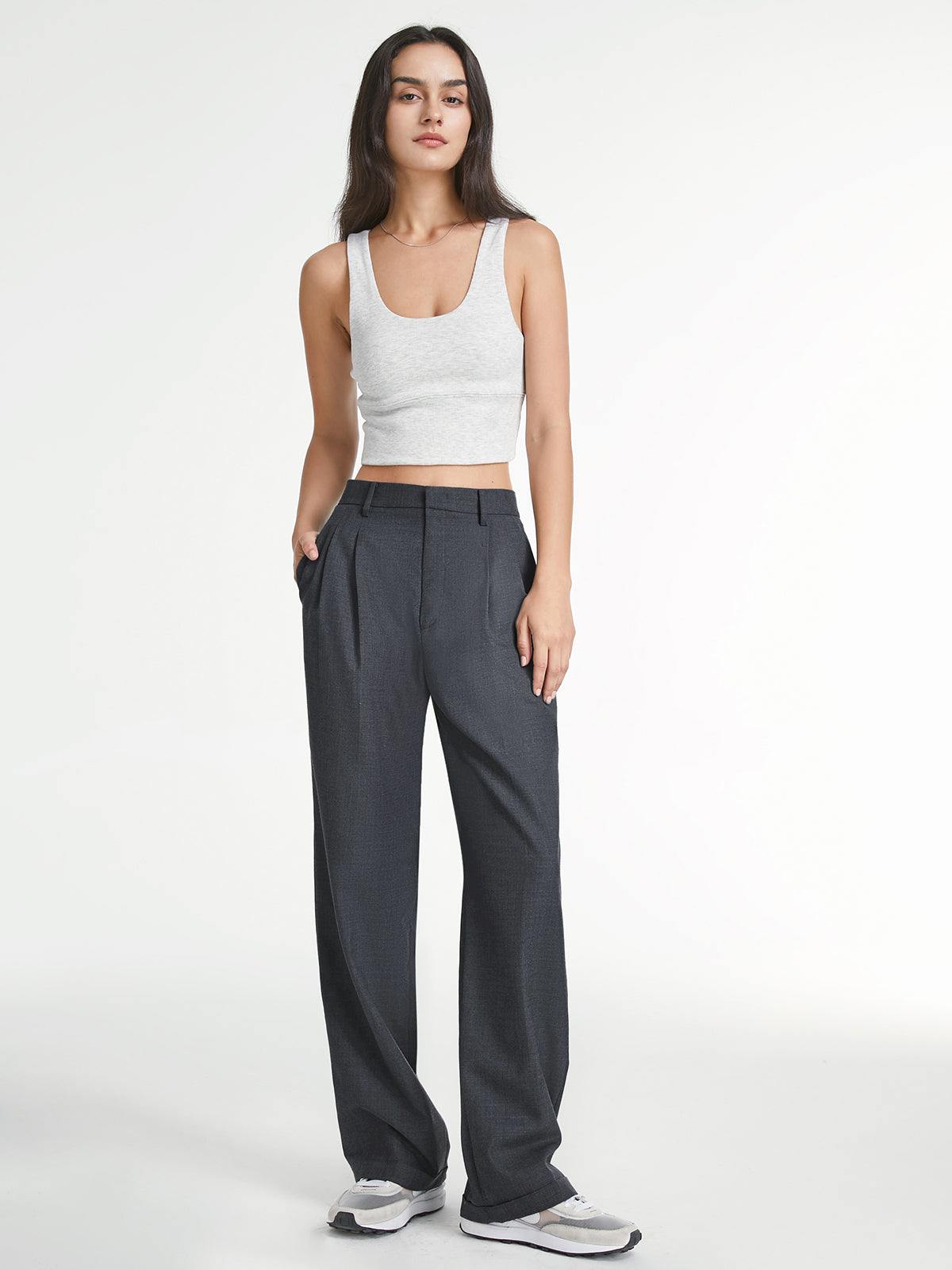 High-Waisted Straight-Leg Pants with Structured Fit