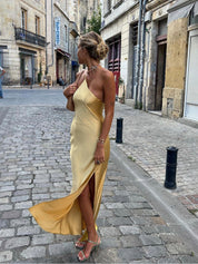 One Shoulder Satin Maxi Dress