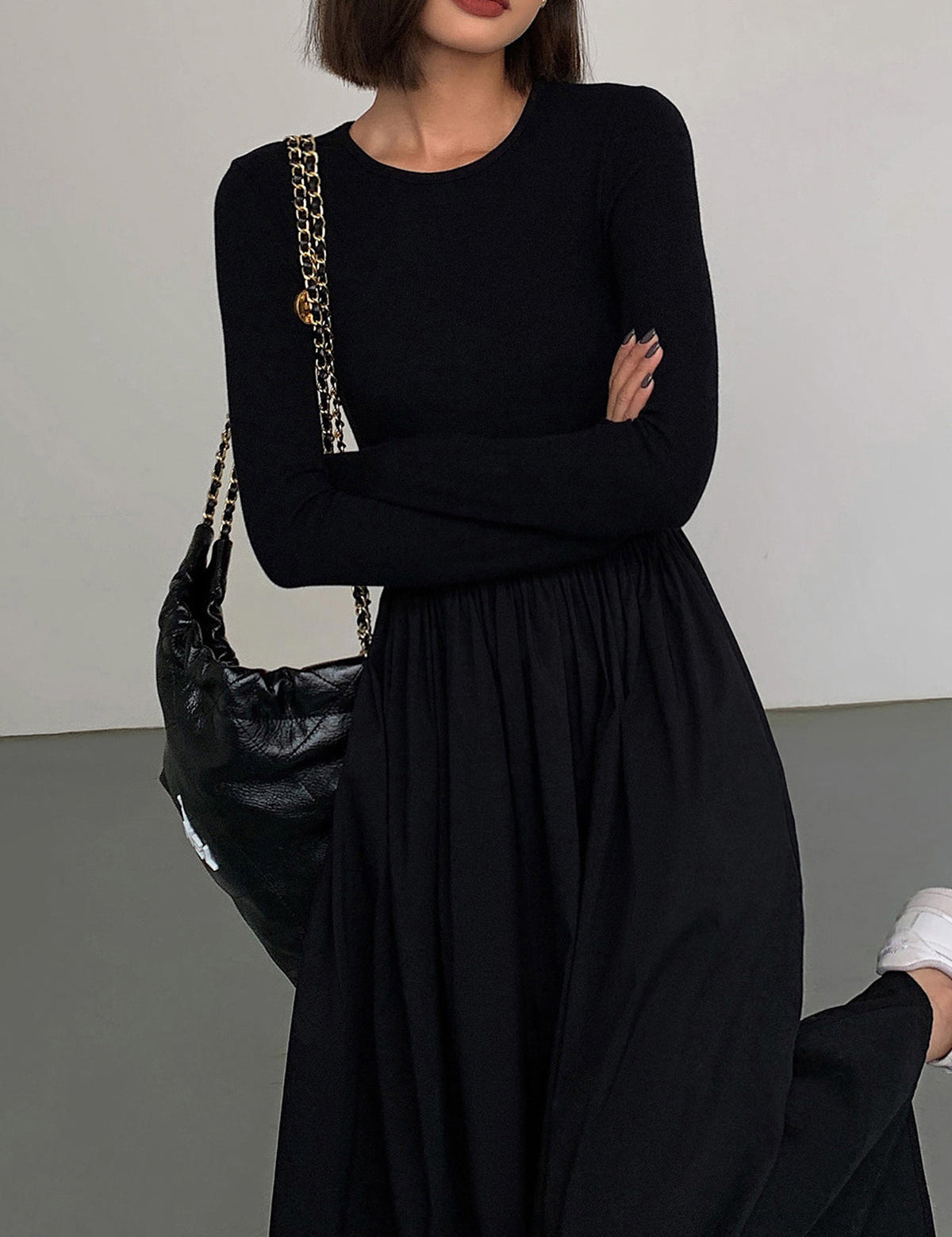 Leisure Pockets Long Sleeve Long Dress-2