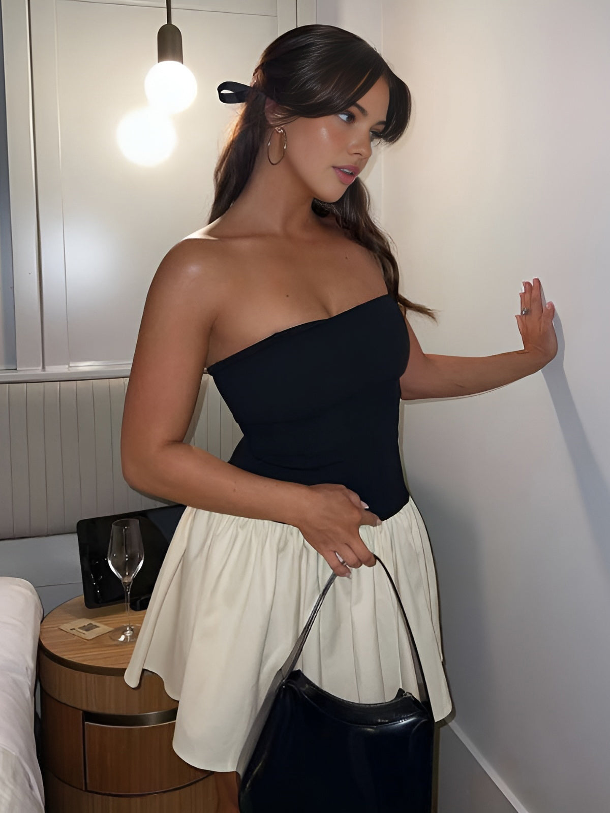 Patchwork Bustier Backless Short Dress 4