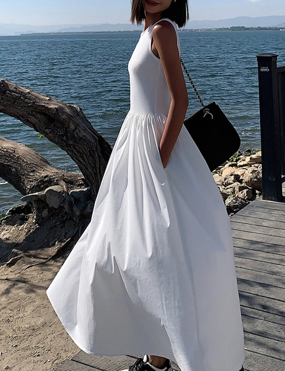 Sleeveless Cotton Blend Maxi Dress