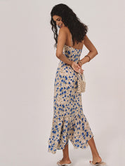 Floral Print Knotted Irregular Hem Long Dress-4