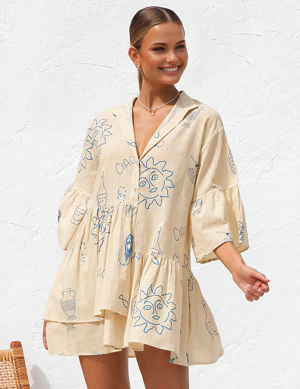 Oversized Sun Print Short Dress 1