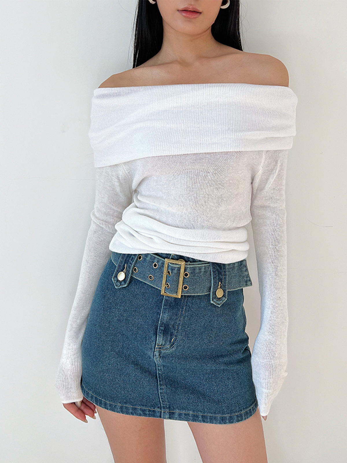 Backless Ribbed Long Sleeve Top