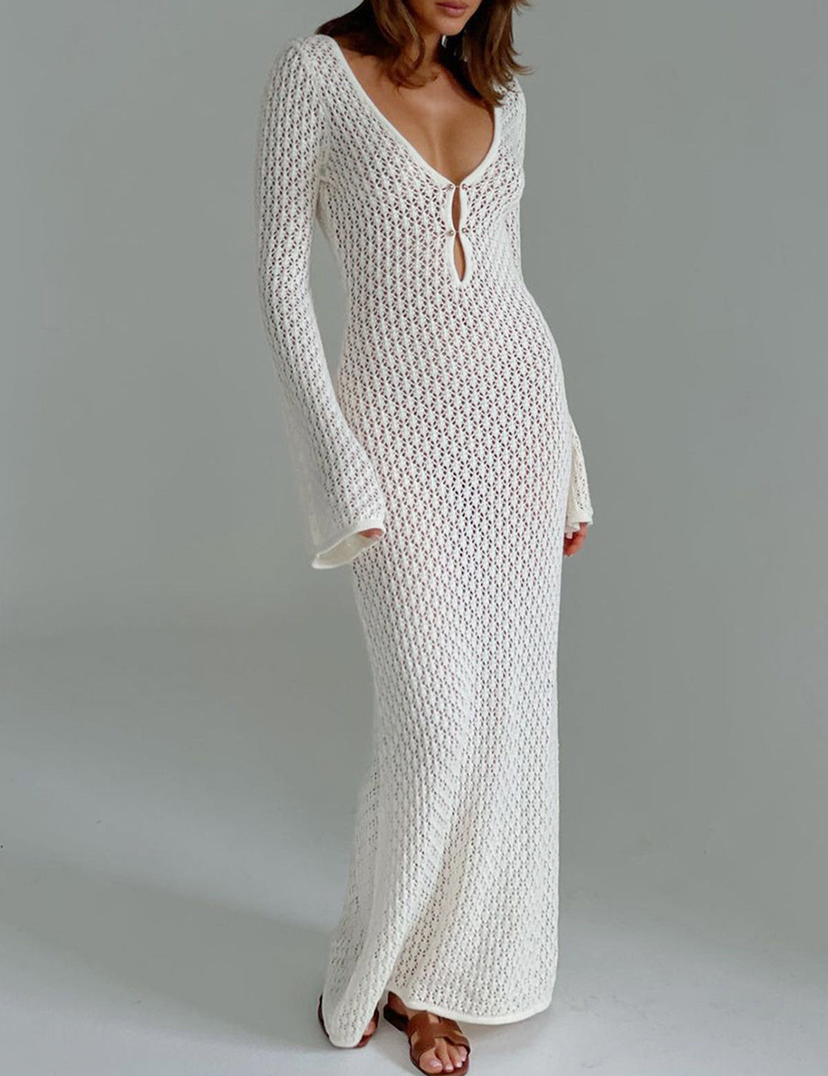 Cover Up Long Sleeve Open Back Long Dress 1