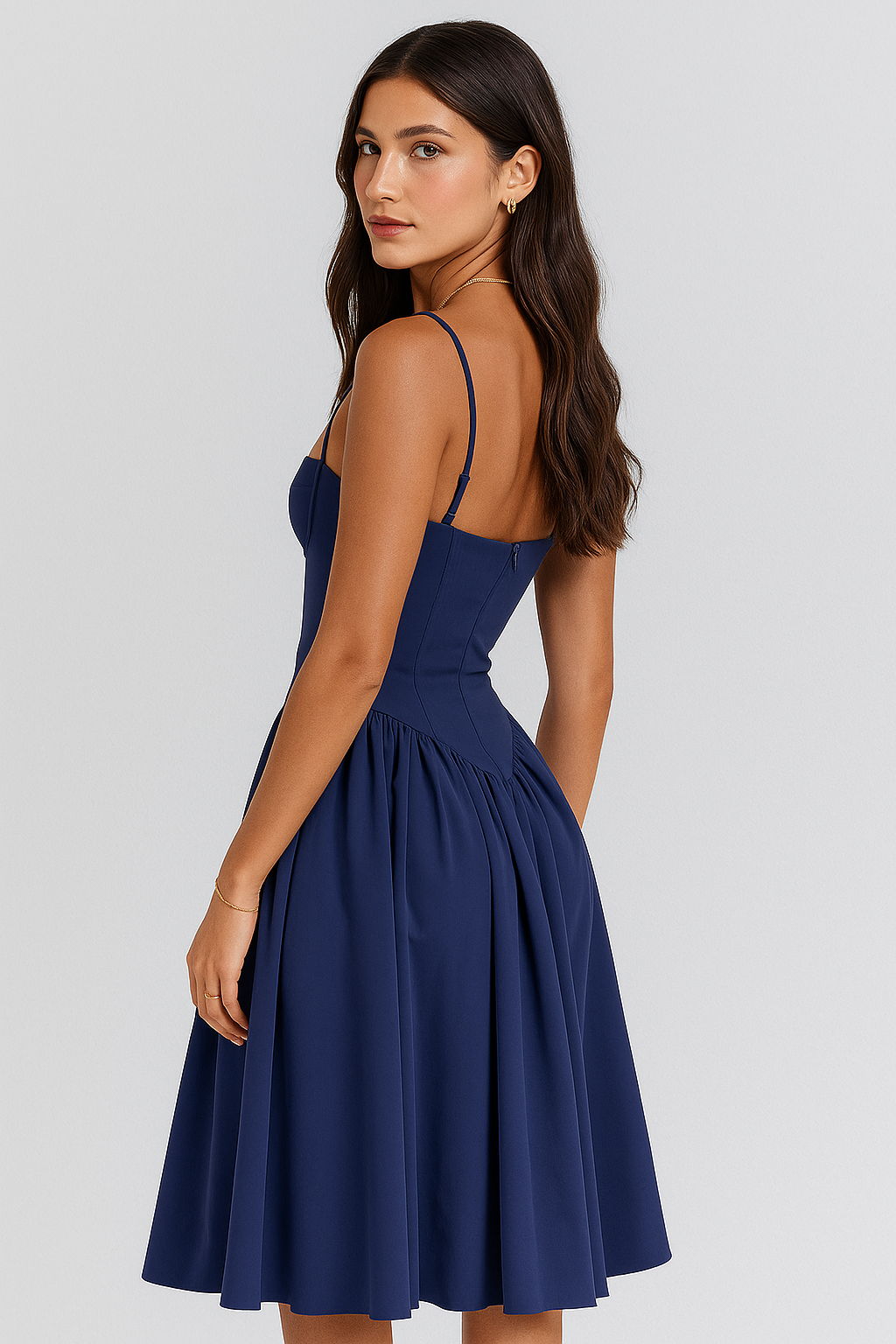 Bustier Midi Dress with Flared Skirt