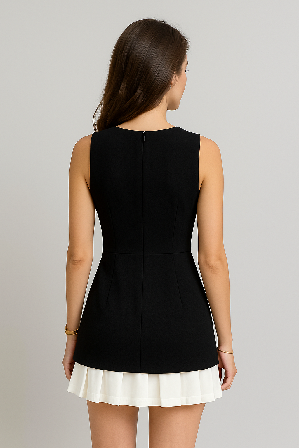 Two-Tone Pleated Mini Dress