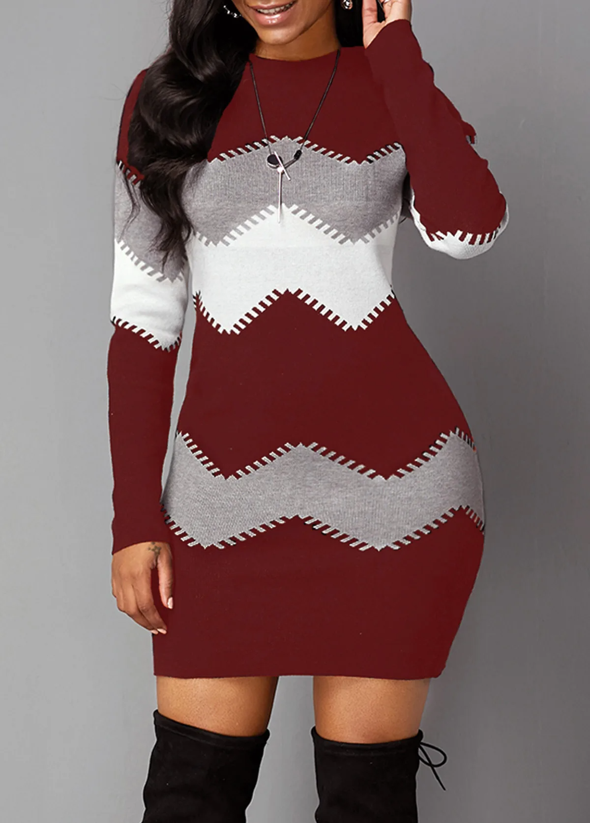 Zigzag Knit Bodycon Dress – Bold and Elegant