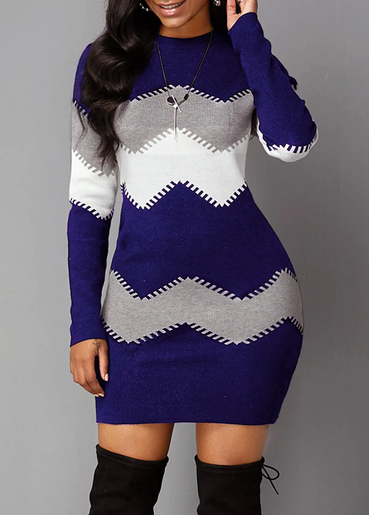 Zigzag Knit Bodycon Dress – Bold and Elegant