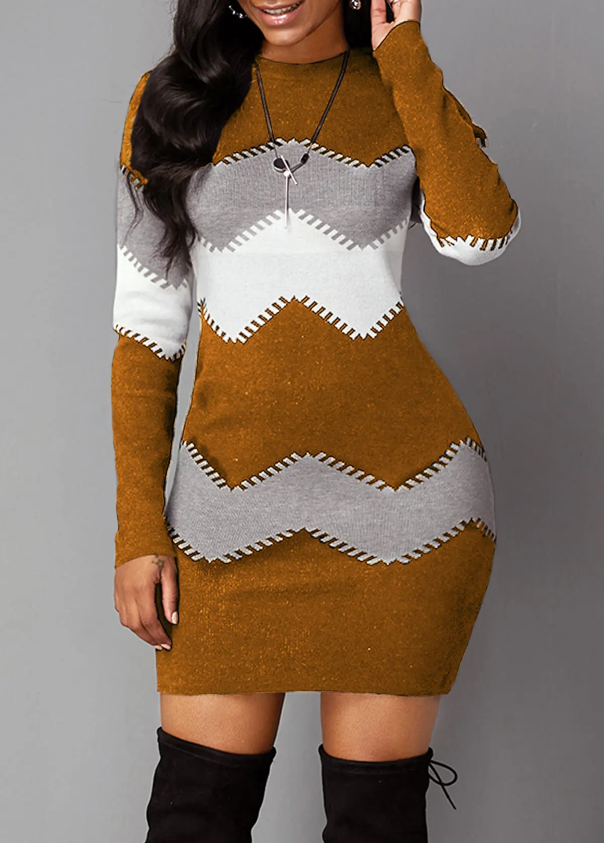 Zigzag Knit Bodycon Dress – Bold and Elegant