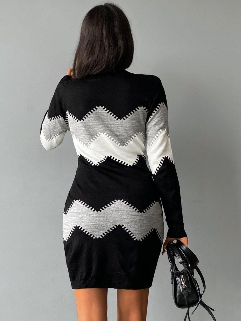 Zigzag Knit Bodycon Dress – Bold and Elegant