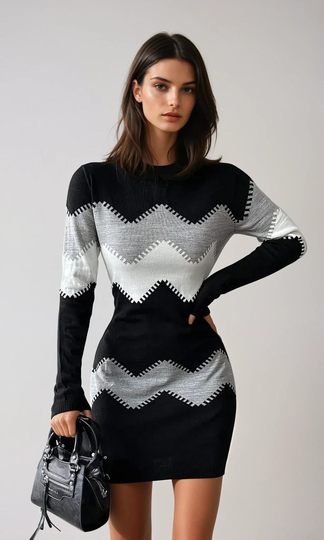 Zigzag Knit Bodycon Dress – Bold and Elegant