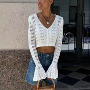 Cropped Knit Cardigan with Flared Sleeves