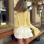 Cropped Knit Cardigan with Flared Sleeves